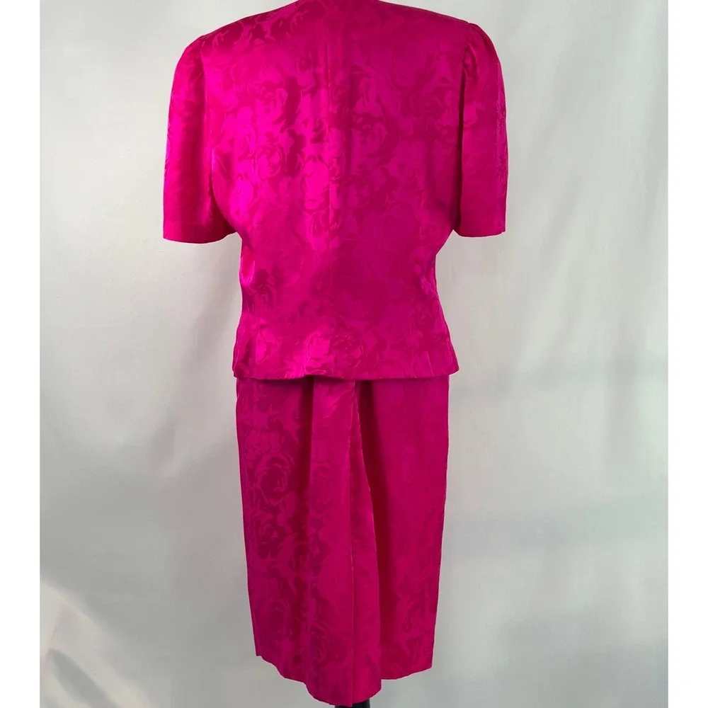 Adrianna Papell Skirt Suit Women 10 Pink Excellent Silk Floral‎ Jacquard Peplum